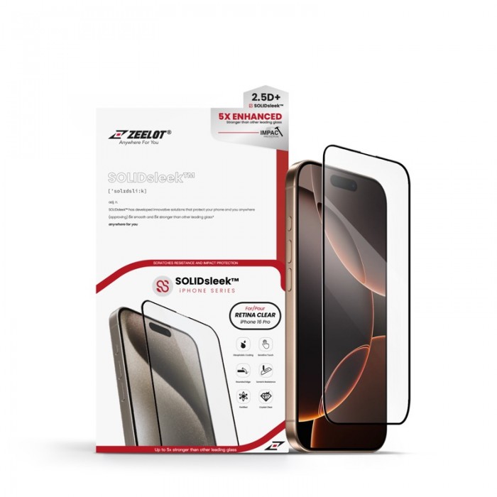 Kính Cường Lực iPhone 16 Pro Zeelot SolidSleek 2.5D Retina Clear